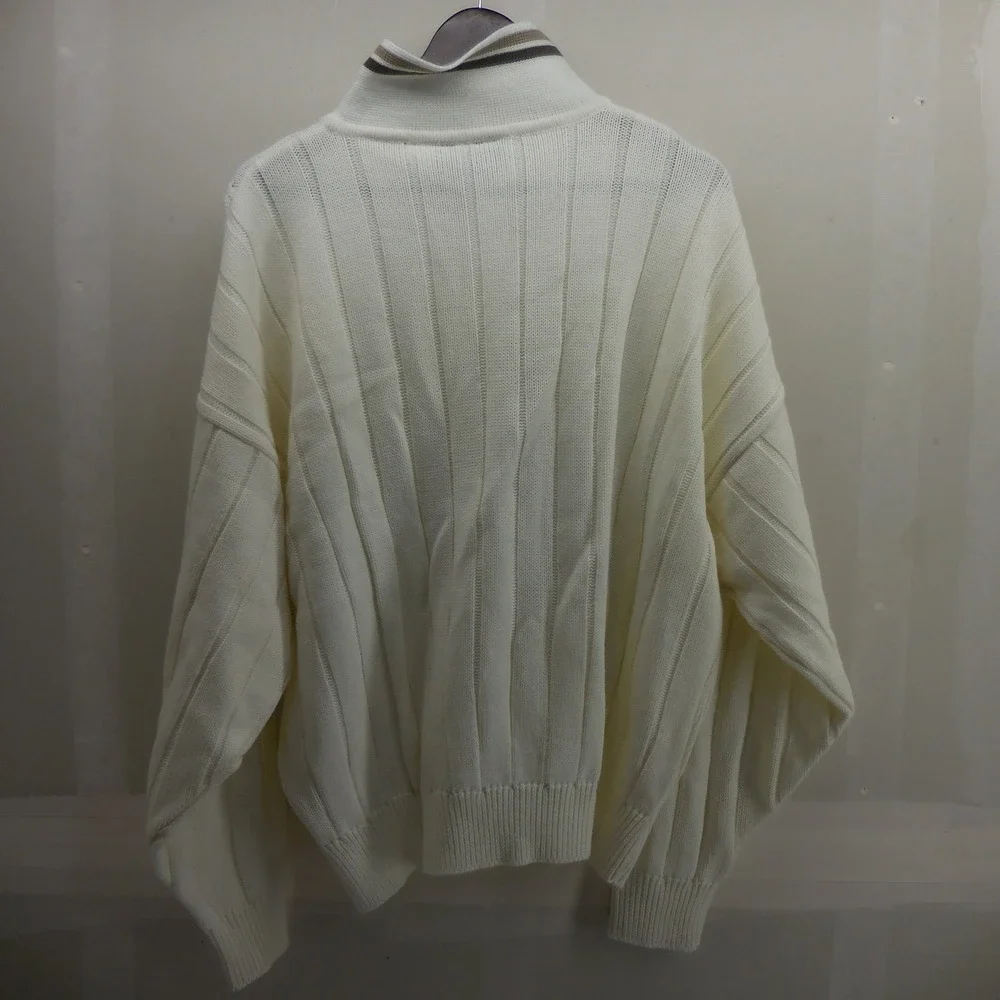 Blair Mens 3XL Full Zip Cable Knit Sweater Natural Cream Mock Neck Vintage 2173